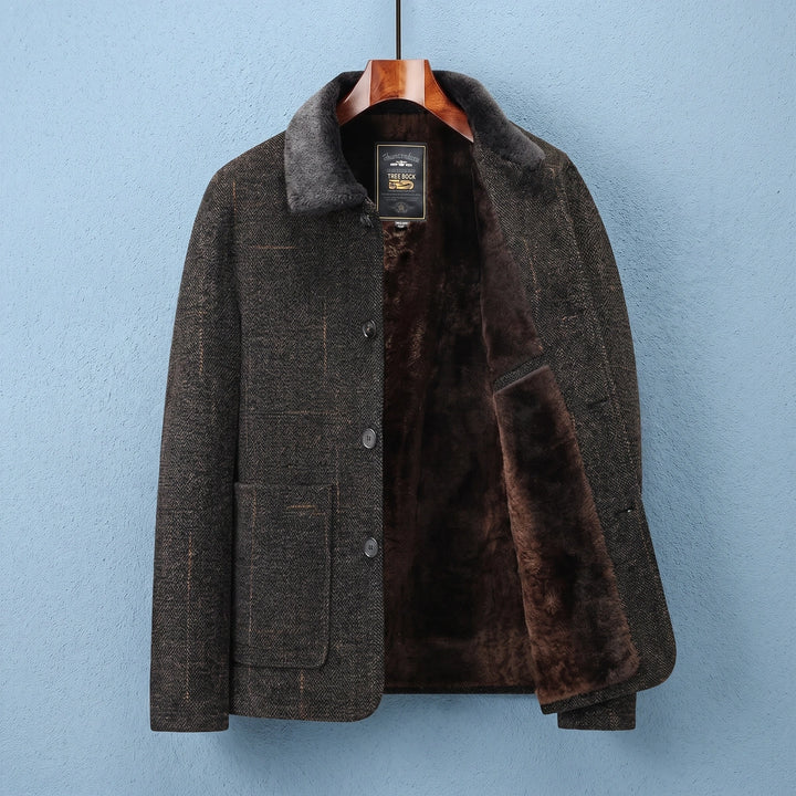 Jerome Shearling Lined Herringbone Wool Jacket - Brown
