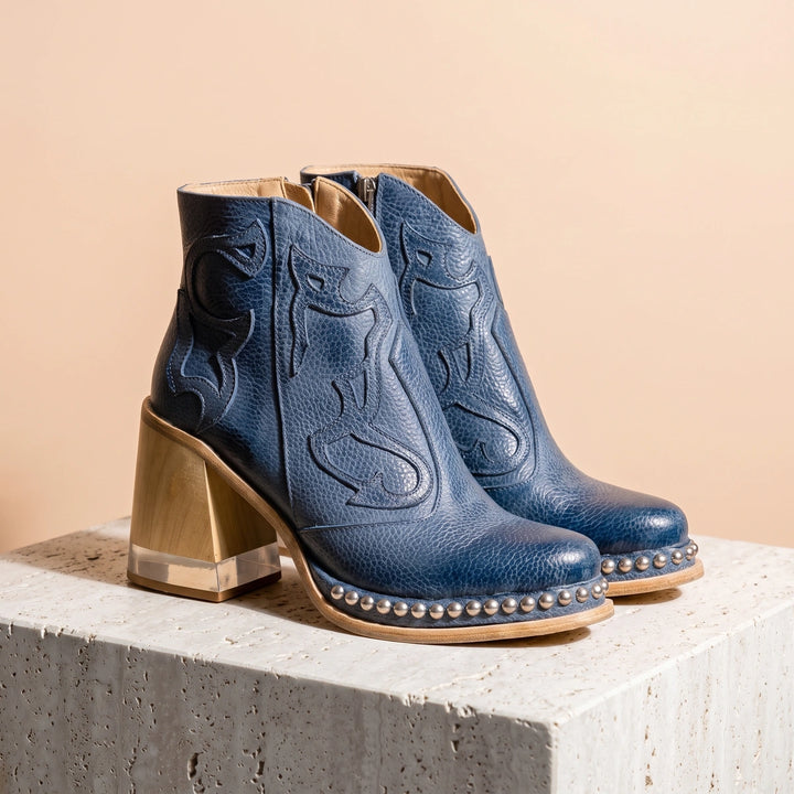 Jessamy Studded Western Ankle Boots - Blue