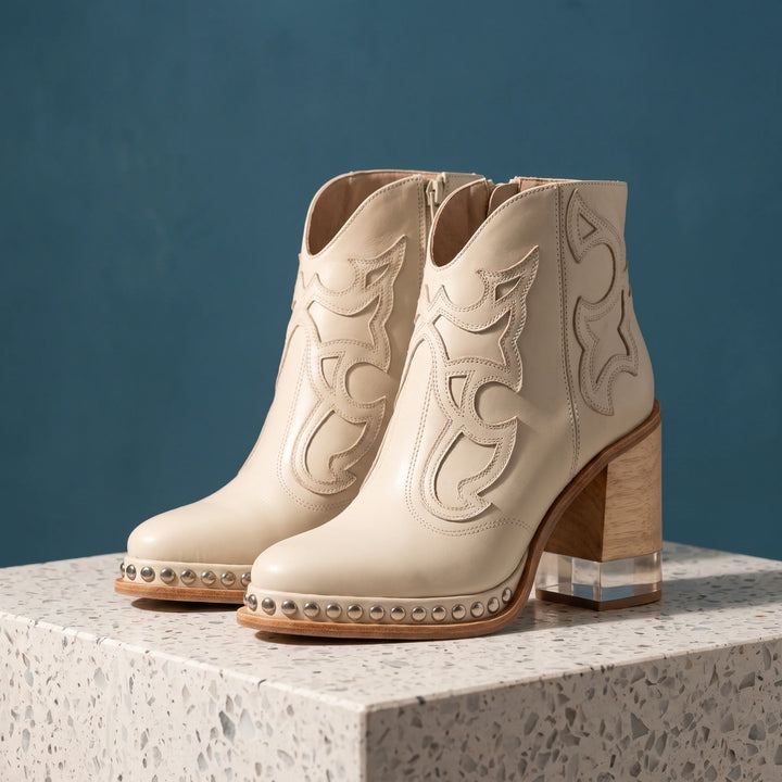 Jessamy Studded Western Ankle Boots - White