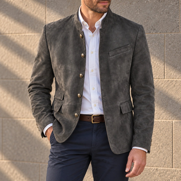 John Suede Stand Collar Blazer - Gray