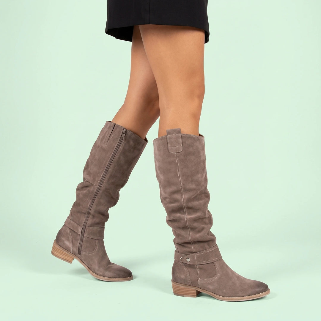 Jolene Slouchy Suede Stacked Heel Knee High Boots - Gray