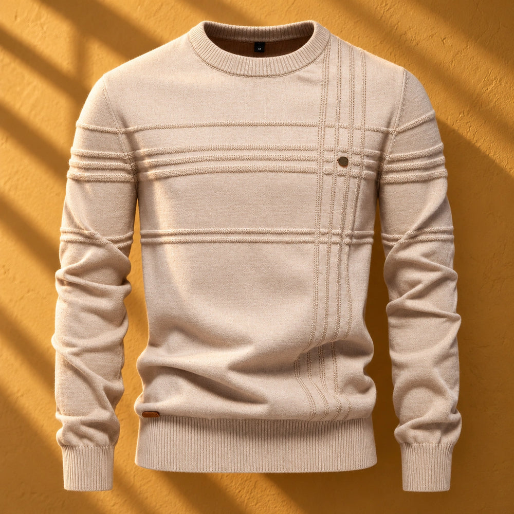 Jordan Textured Stripe Crew Neck Knit Sweater - Beige