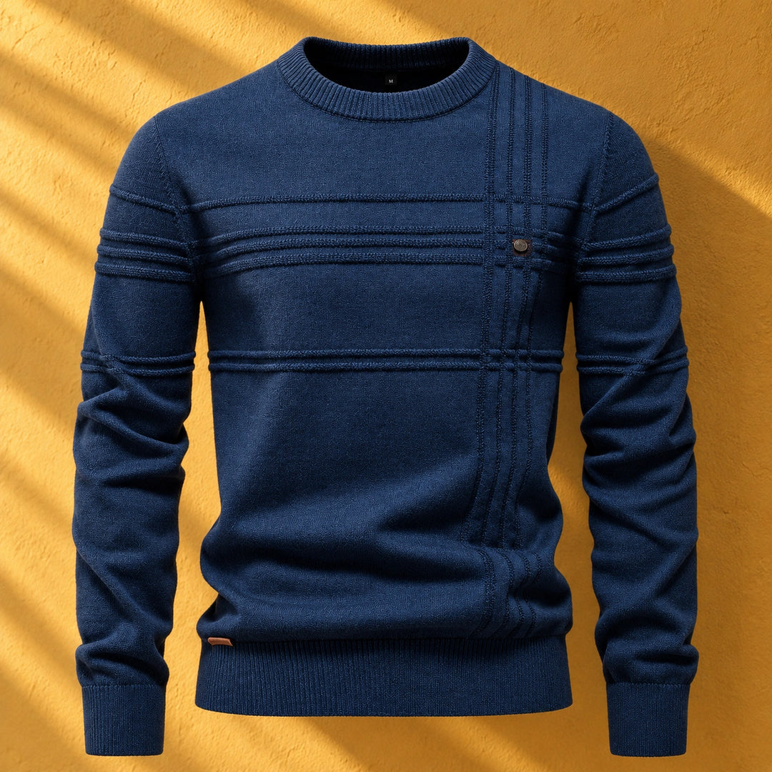 Jordan Textured Stripe Crew Neck Knit Sweater - Blue