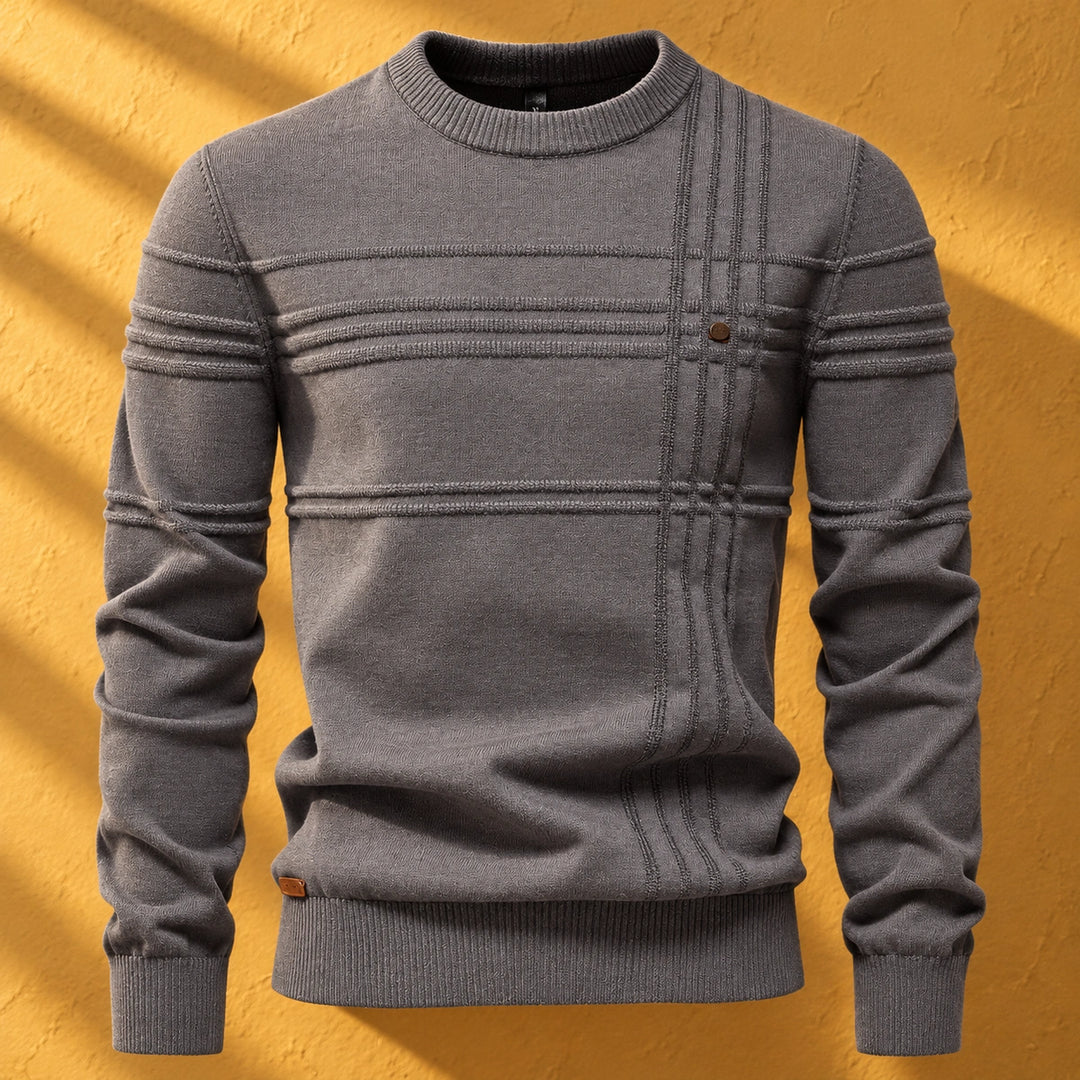 Jordan Textured Stripe Crew Neck Knit Sweater - Dark Gray