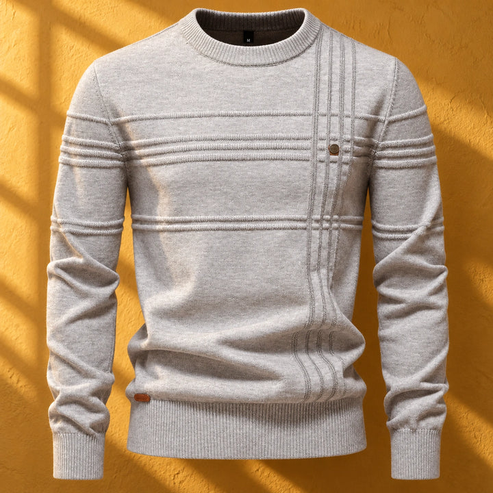 Jordan Textured Stripe Crew Neck Knit Sweater - Light Gray