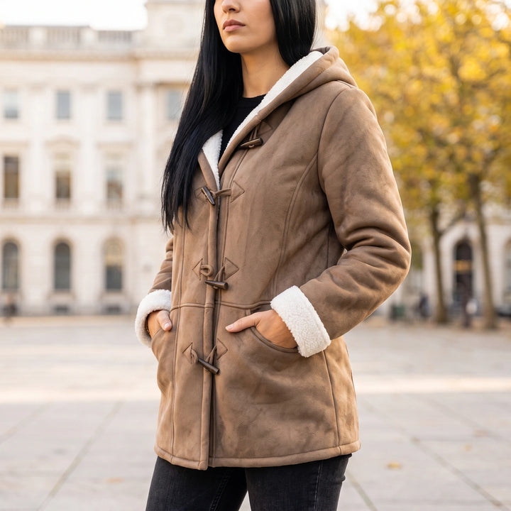 Josephine Sherpa Lined Toggle Duffle Coat - Brown