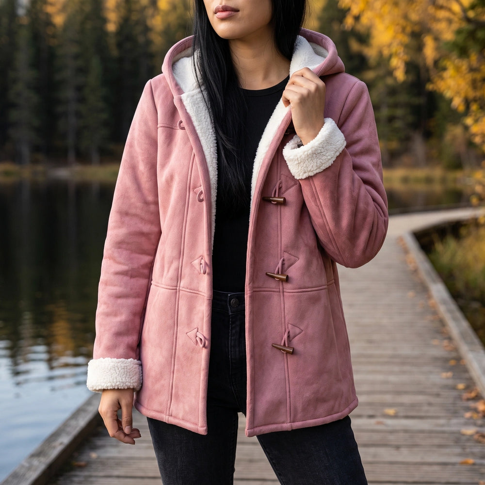 Josephine Sherpa Lined Toggle Duffle Coat - Pink