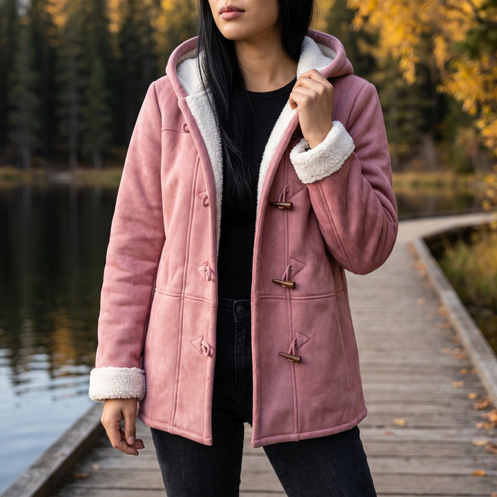 Josephine Sherpa Lined Toggle Duffle Coat - Pink