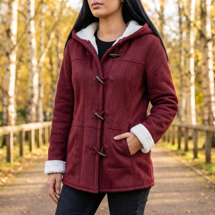 Josephine Sherpa Lined Toggle Duffle Coat - Wine