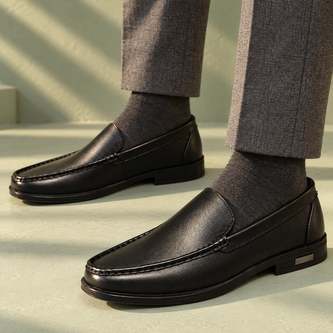 Joshua Genuine Leather Moc Toe Slip On Loafers - Black