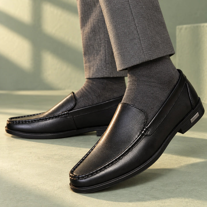 Joshua Genuine Leather Moc Toe Slip On Loafers - Black