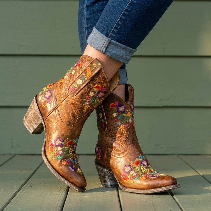 Juniper Floral Embroidered Cowboy Boots - Brown