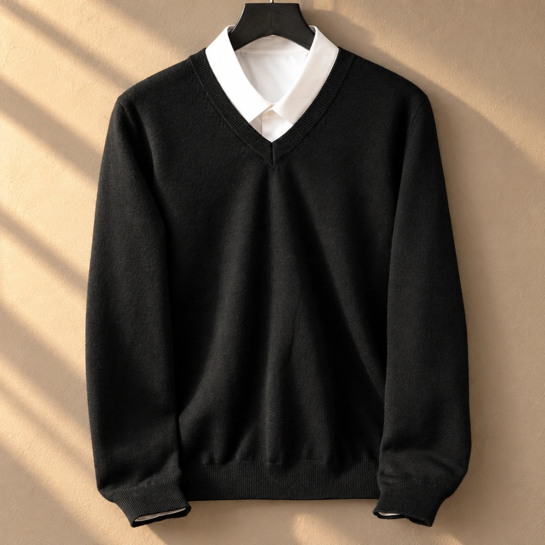 Keith Fine Gauge Knit V Neck Sweater - Black