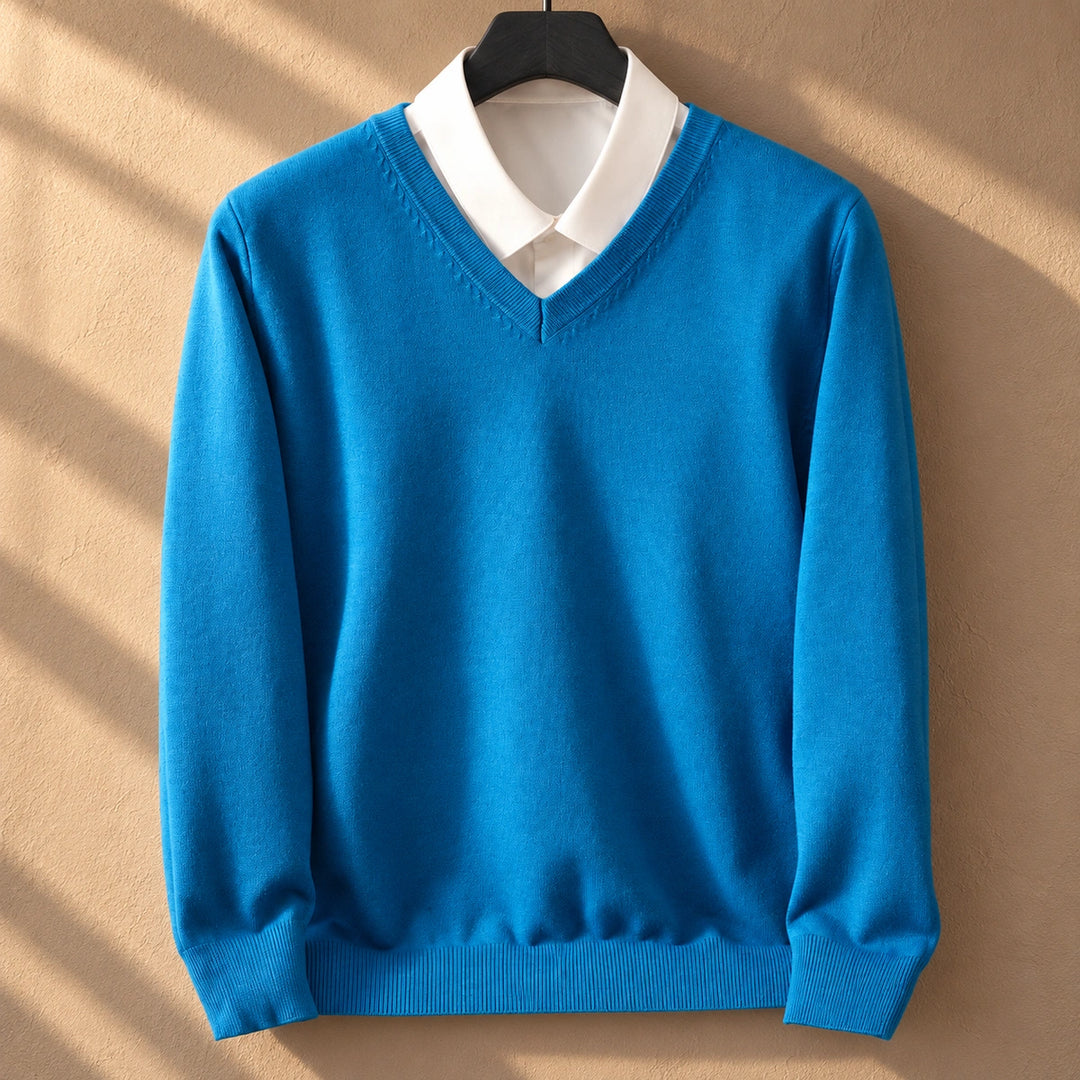 Keith Fine Gauge Knit V Neck Sweater - Blue