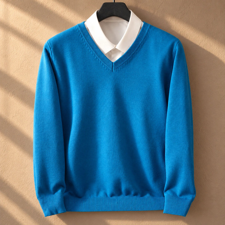 Keith Fine Gauge Knit V Neck Sweater - Blue