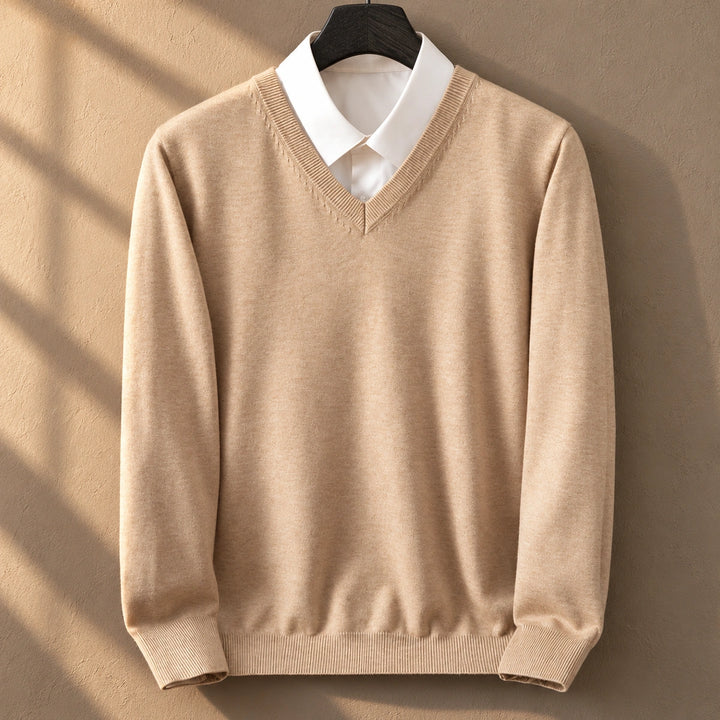 Keith Fine Gauge Knit V Neck Sweater - Cream