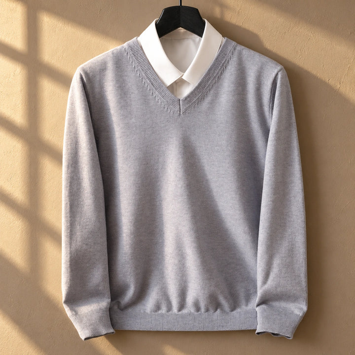 Keith Fine Gauge Knit V Neck Sweater - Gray