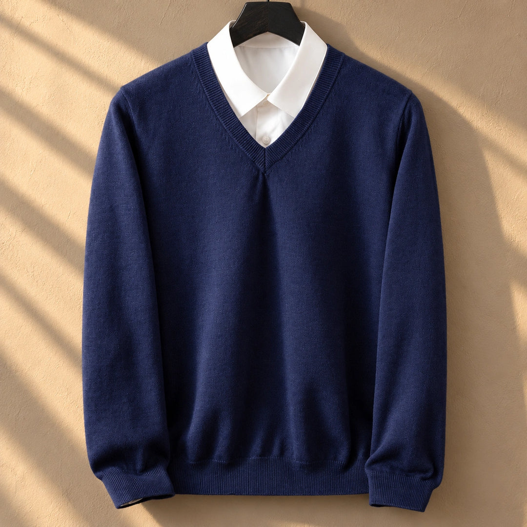 Keith Fine Gauge Knit V Neck Sweater - Navy blue