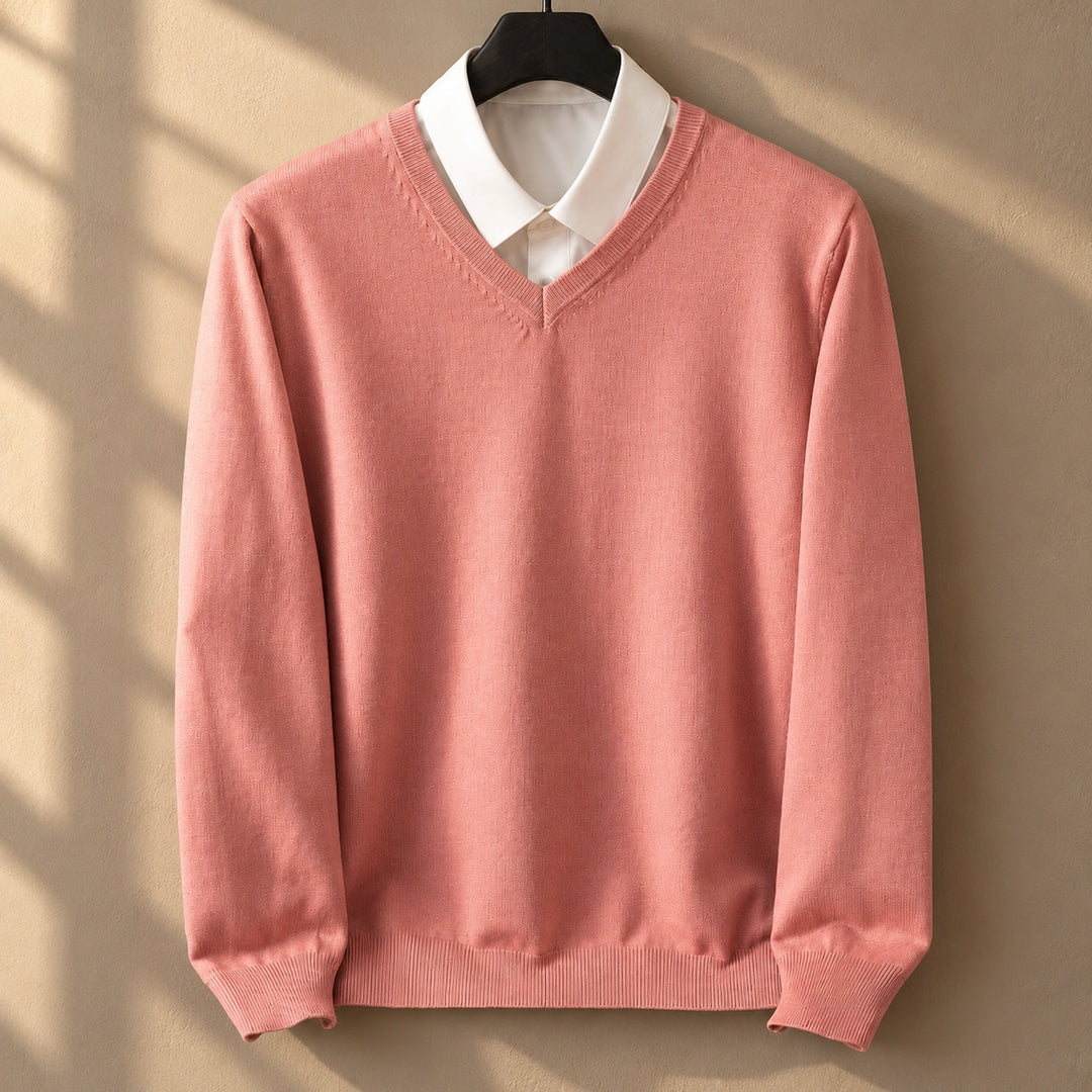 Keith Fine Gauge Knit V Neck Sweater - Pink