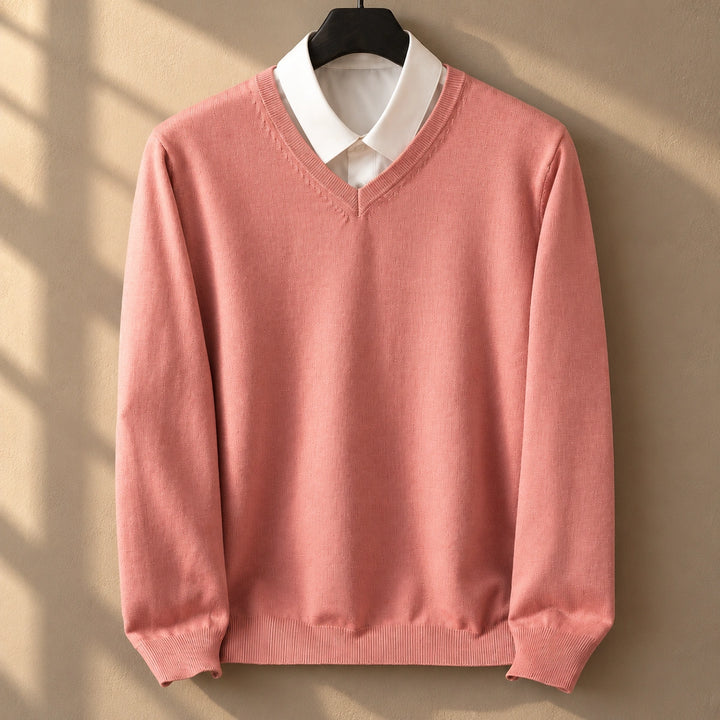 Keith Fine Gauge Knit V Neck Sweater - Pink