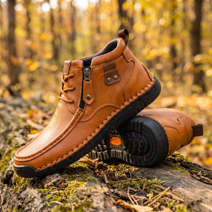 Kendrick Moc Toe Side Zip Leather Boots - Cognac