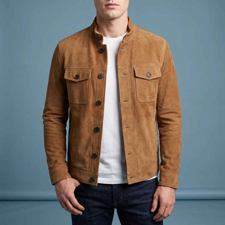 Konstantin Suede Finish Button Front Shirt Jacket - Brown
