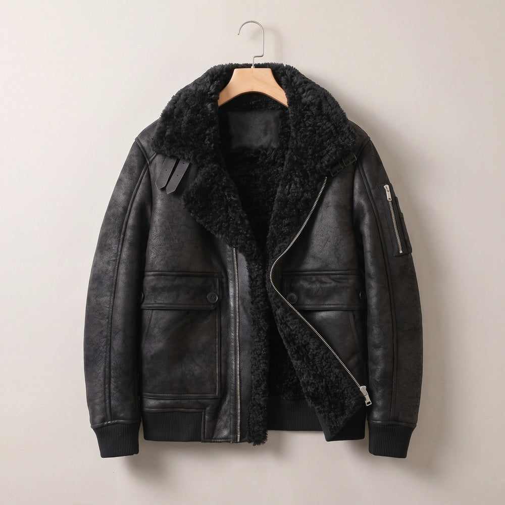 Lachlan Shearling Aviator Jacket - Black