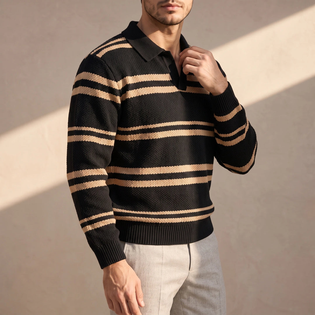 Lawson Striped Waffle Knit Polo - Black