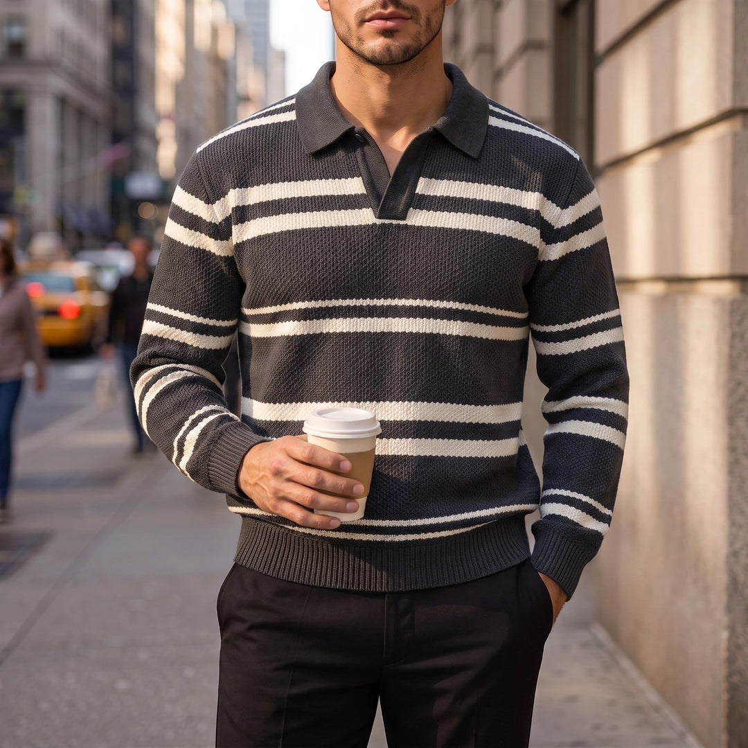 Lawson Striped Waffle Knit Polo - Gray