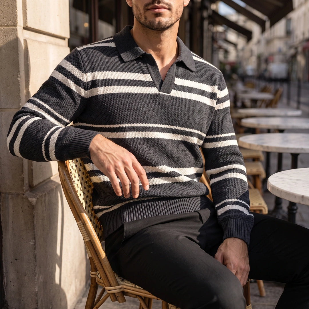 Lawson Striped Waffle Knit Polo - Gray
