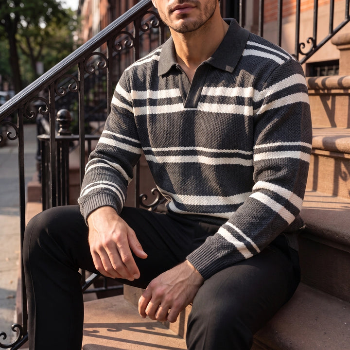 Lawson Striped Waffle Knit Polo - Gray
