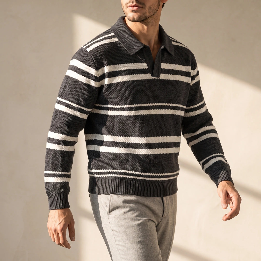 Lawson Striped Waffle Knit Polo - Gray