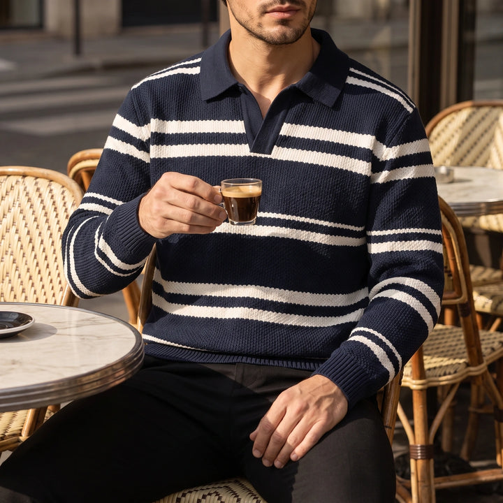Lawson Striped Waffle Knit Polo - Navy