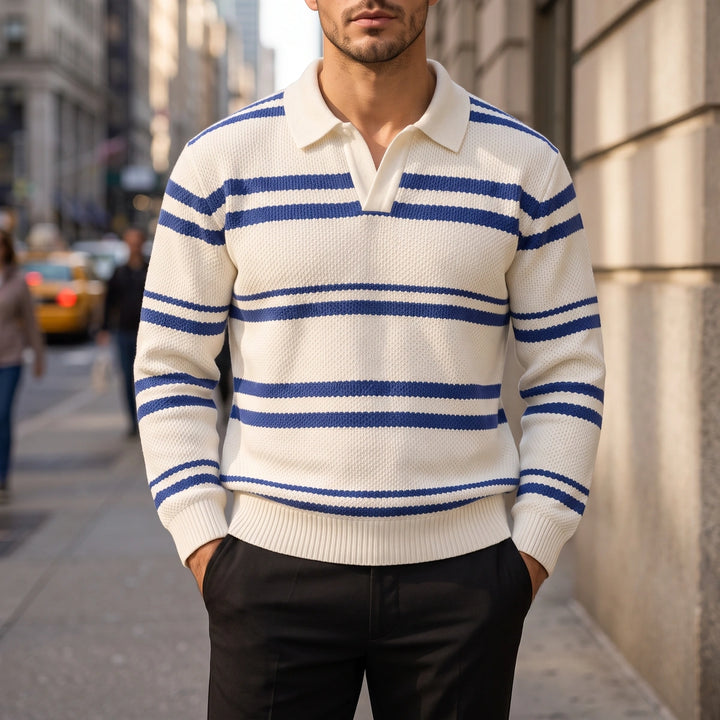 Lawson Striped Waffle Knit Polo - White