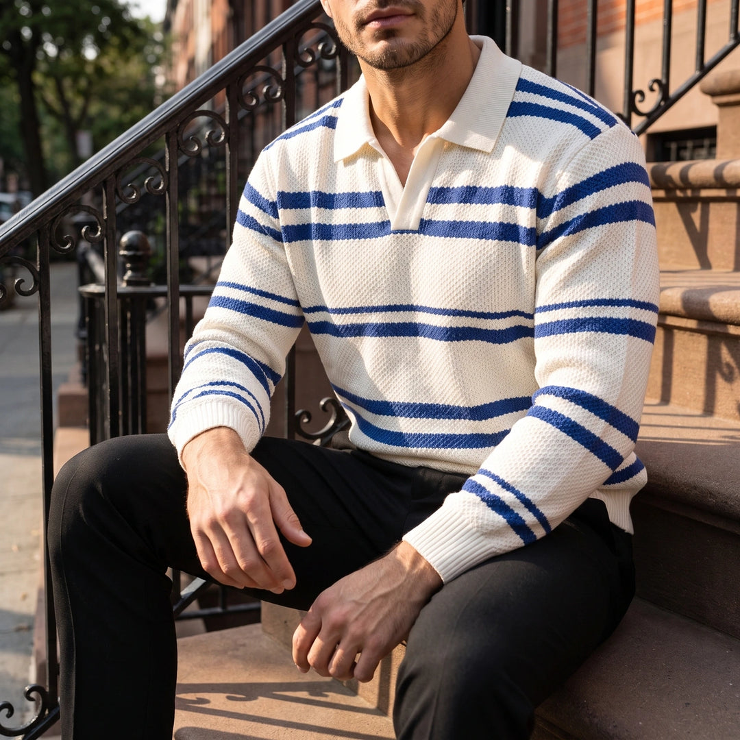 Lawson Striped Waffle Knit Polo - White