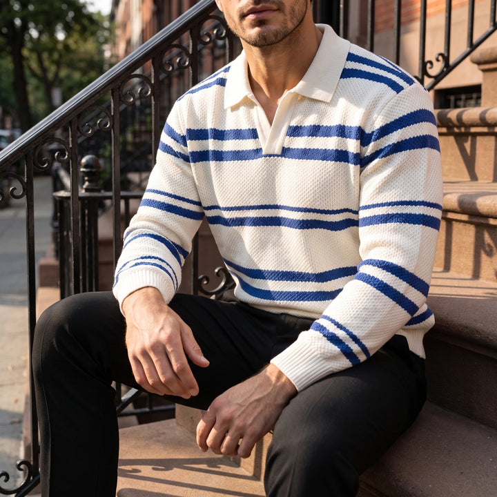 Lawson Striped Waffle Knit Polo - White