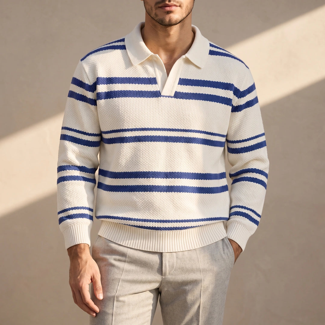 Lawson Striped Waffle Knit Polo - White