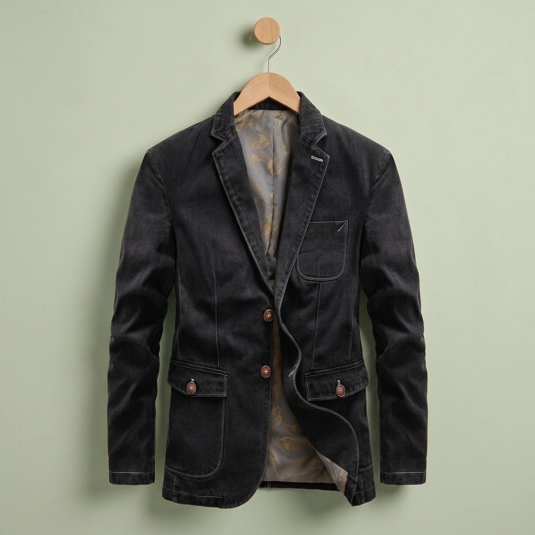 Lennox Double Breasted Denim Blazer - Black