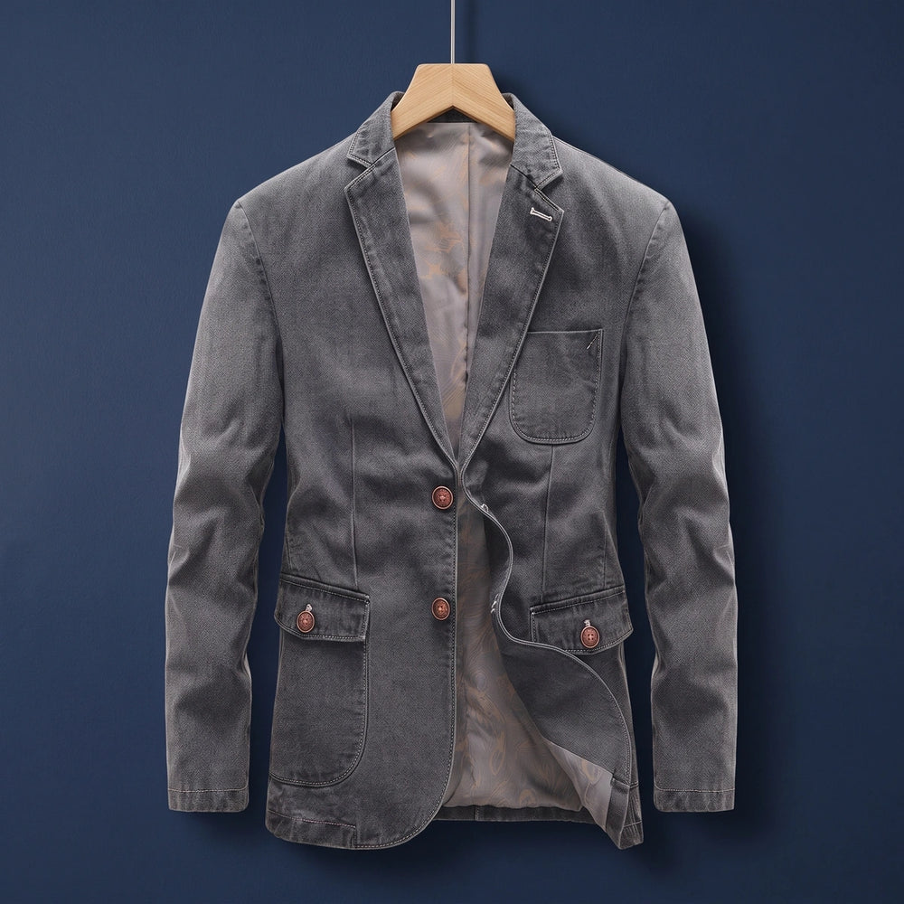 Lennox Double Breasted Denim Blazer - Gray