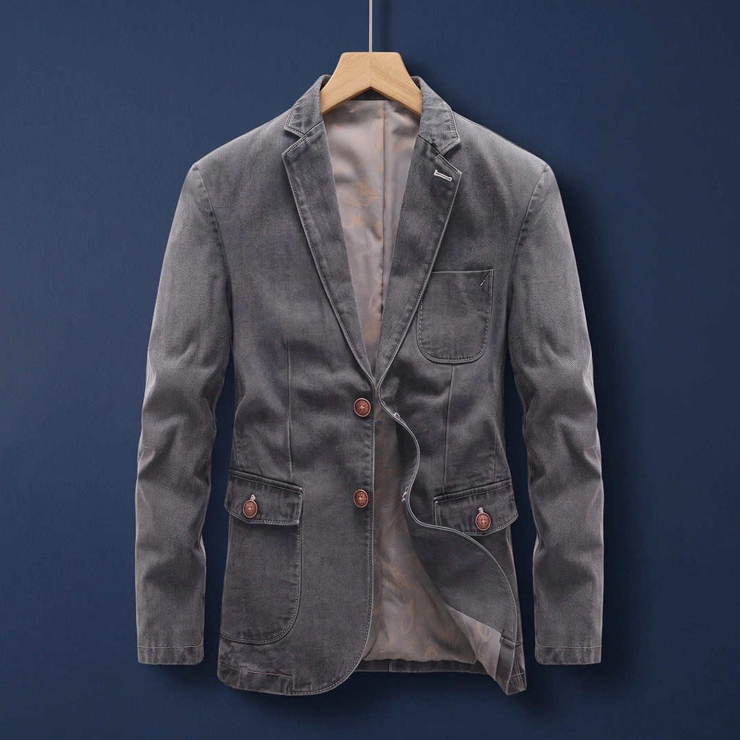 Lennox Double Breasted Denim Blazer - Gray