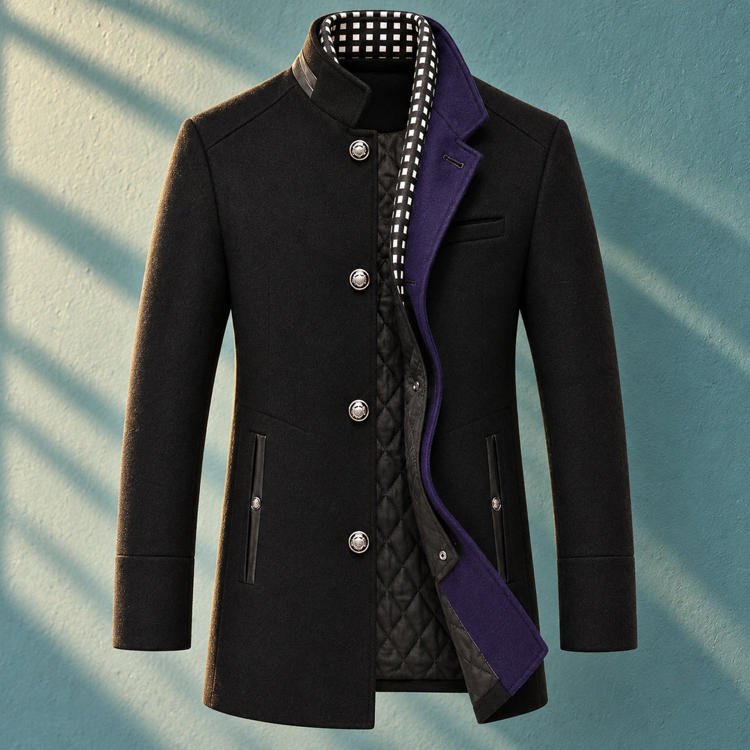 Leroy Wool Blend Removable Collar Pea Coat - Black