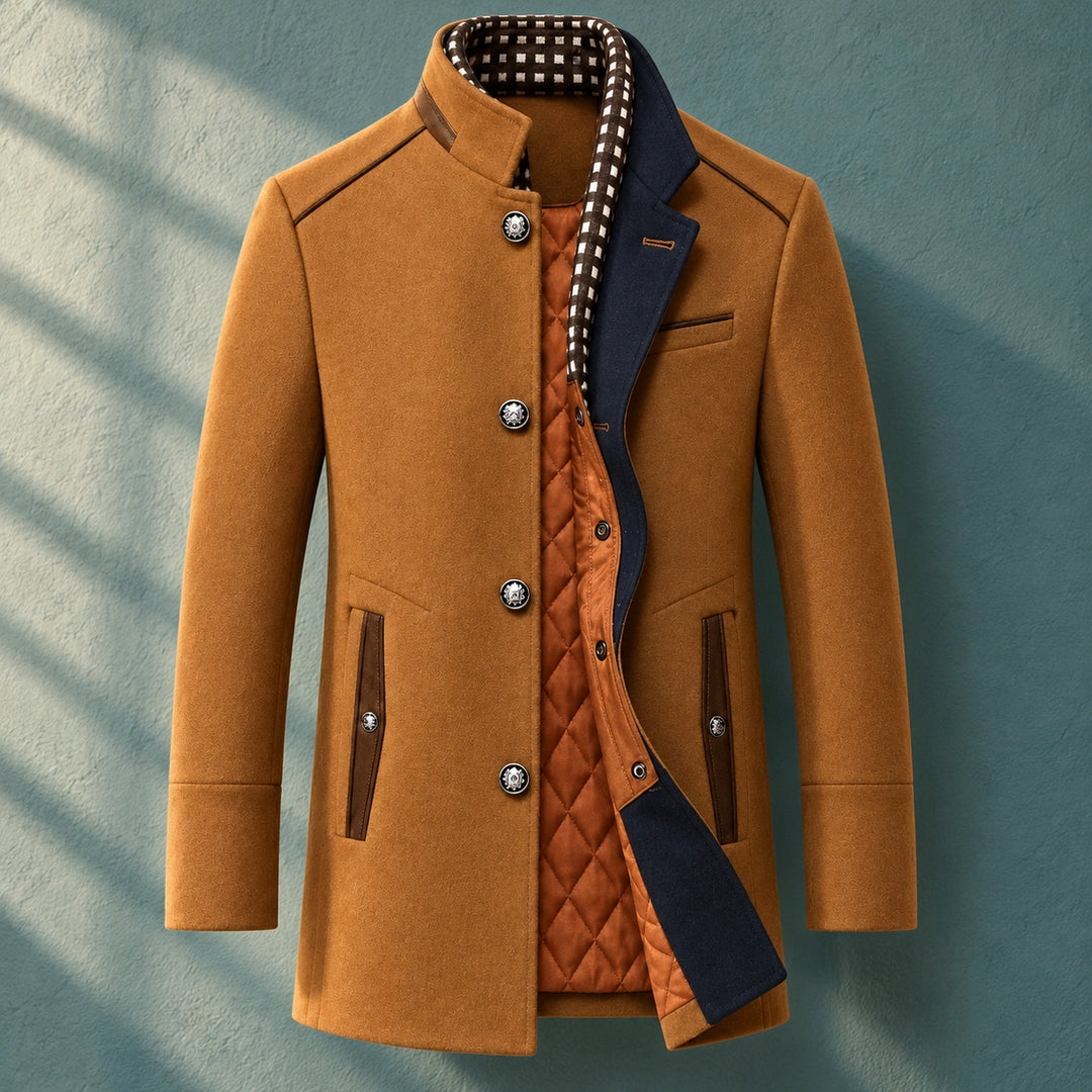 Leroy Wool Blend Removable Collar Pea Coat - Brown