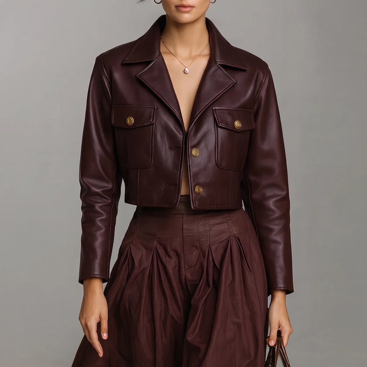 Linnet Cropped Leather Jacket - Burgundy