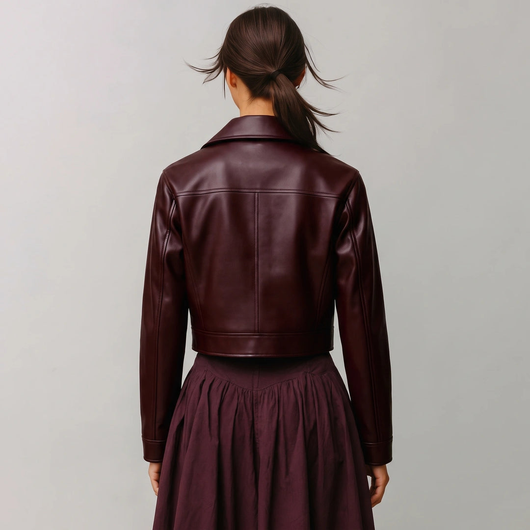 Linnet Cropped Leather Jacket - Burgundy