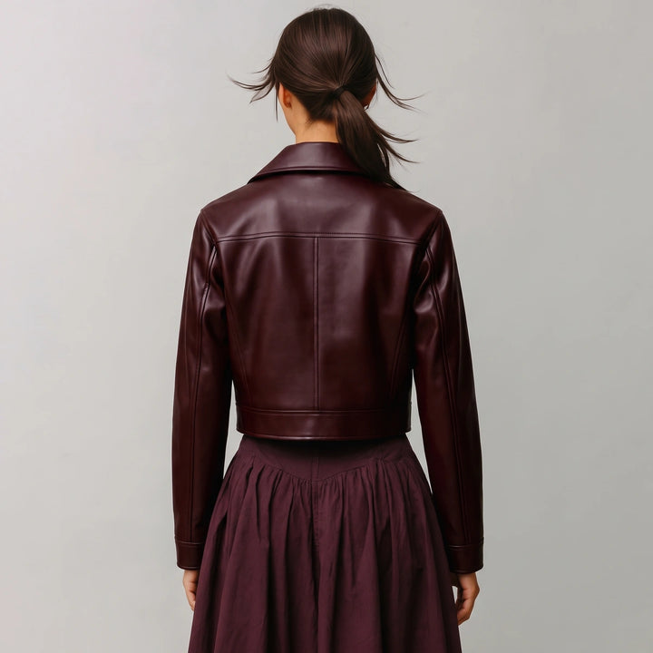Linnet Cropped Leather Jacket - Burgundy