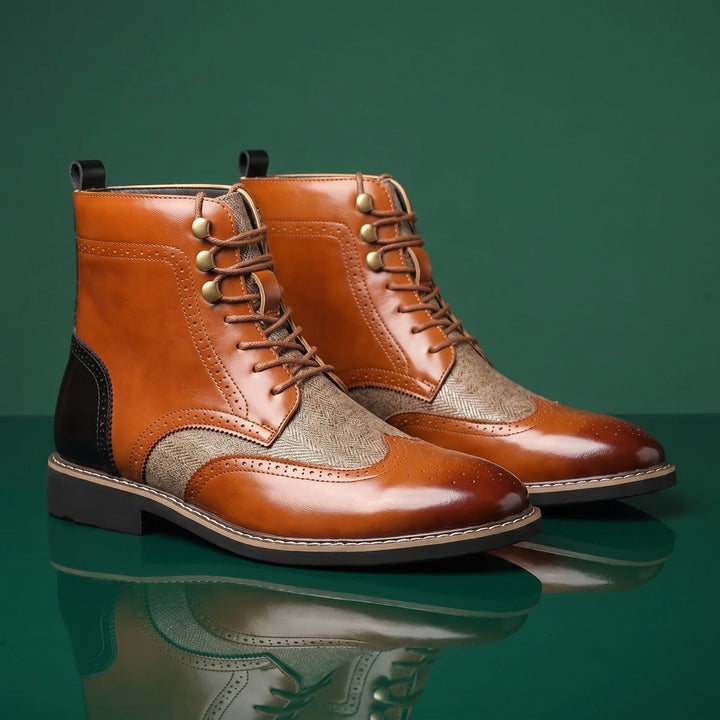 Lionel Two Tone Wingtip Brogue Boots - Cognac