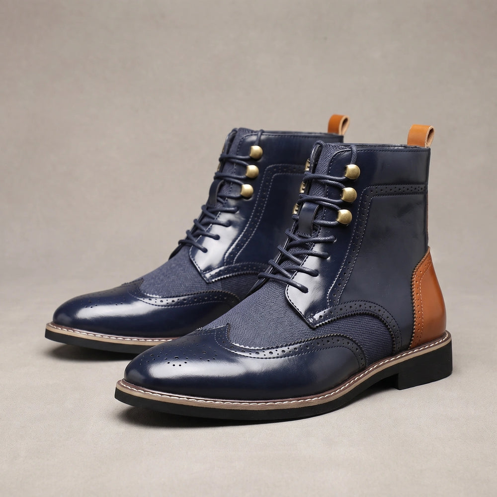 Lionel Two Tone Wingtip Brogue Boots - Navy