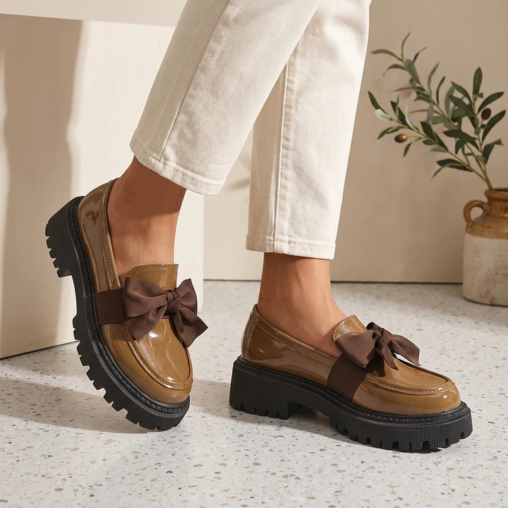 Babette Women's Platform Bow Loafers - Brown