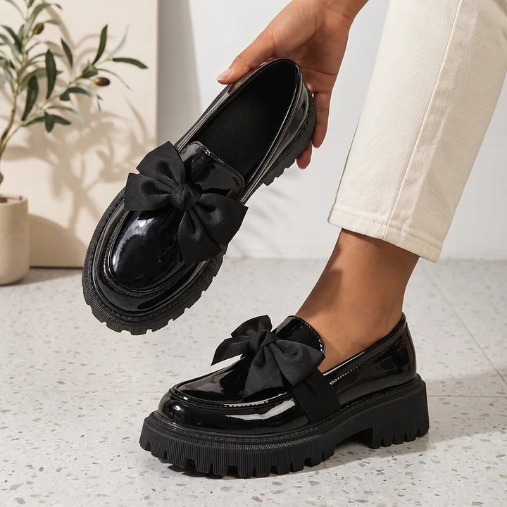 Babette Women's Platform Bow Loafers - Glossy Black