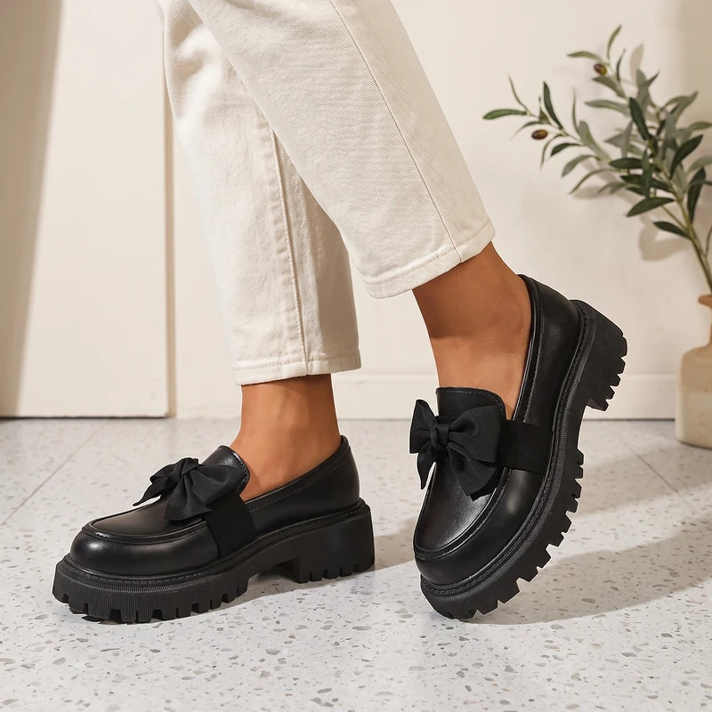 Babette Women's Platform Bow Loafers - Matte Black